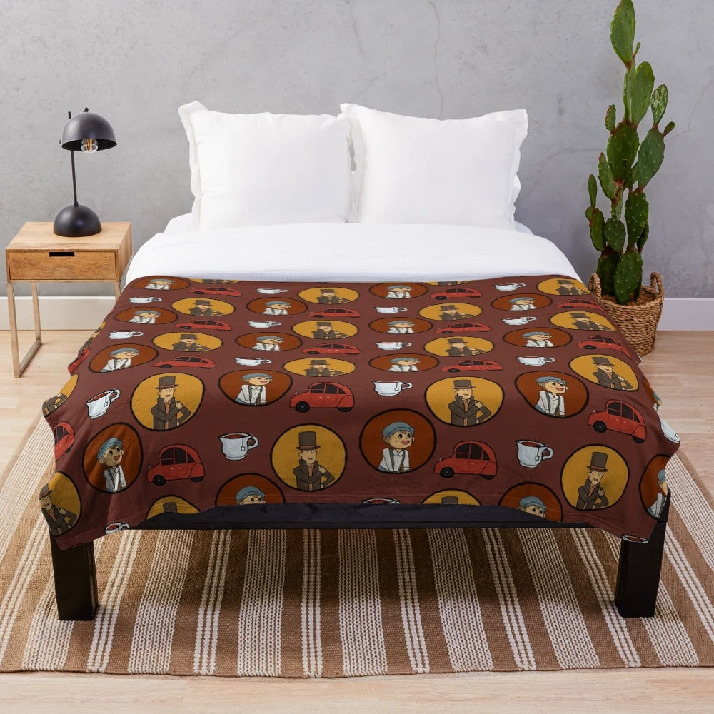 Cozy puzzle duo plush blanket featuring Professor Layton characters