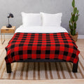Red and black plaid plush blanket with a classic lumberjack design
