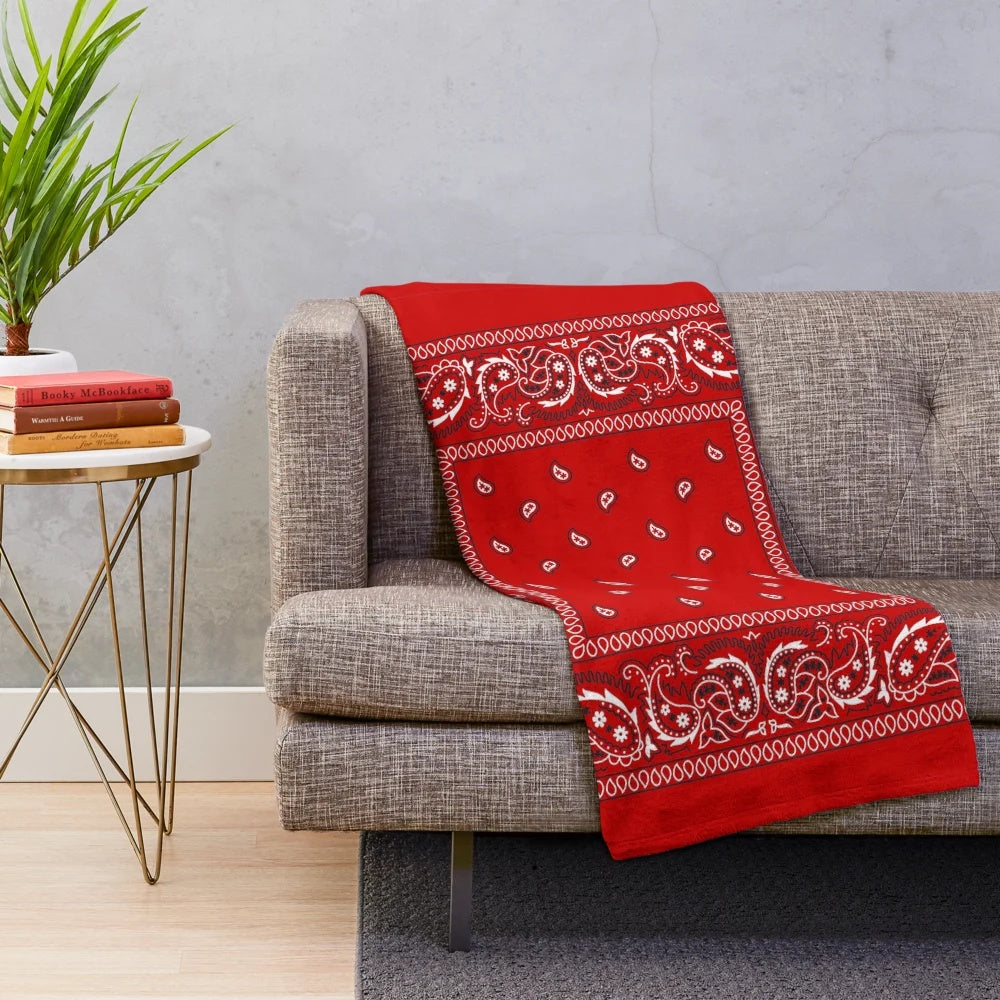 Red bandana-patterned plush blanket