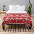 Red Christmas knit plush blanket with snowflakes
