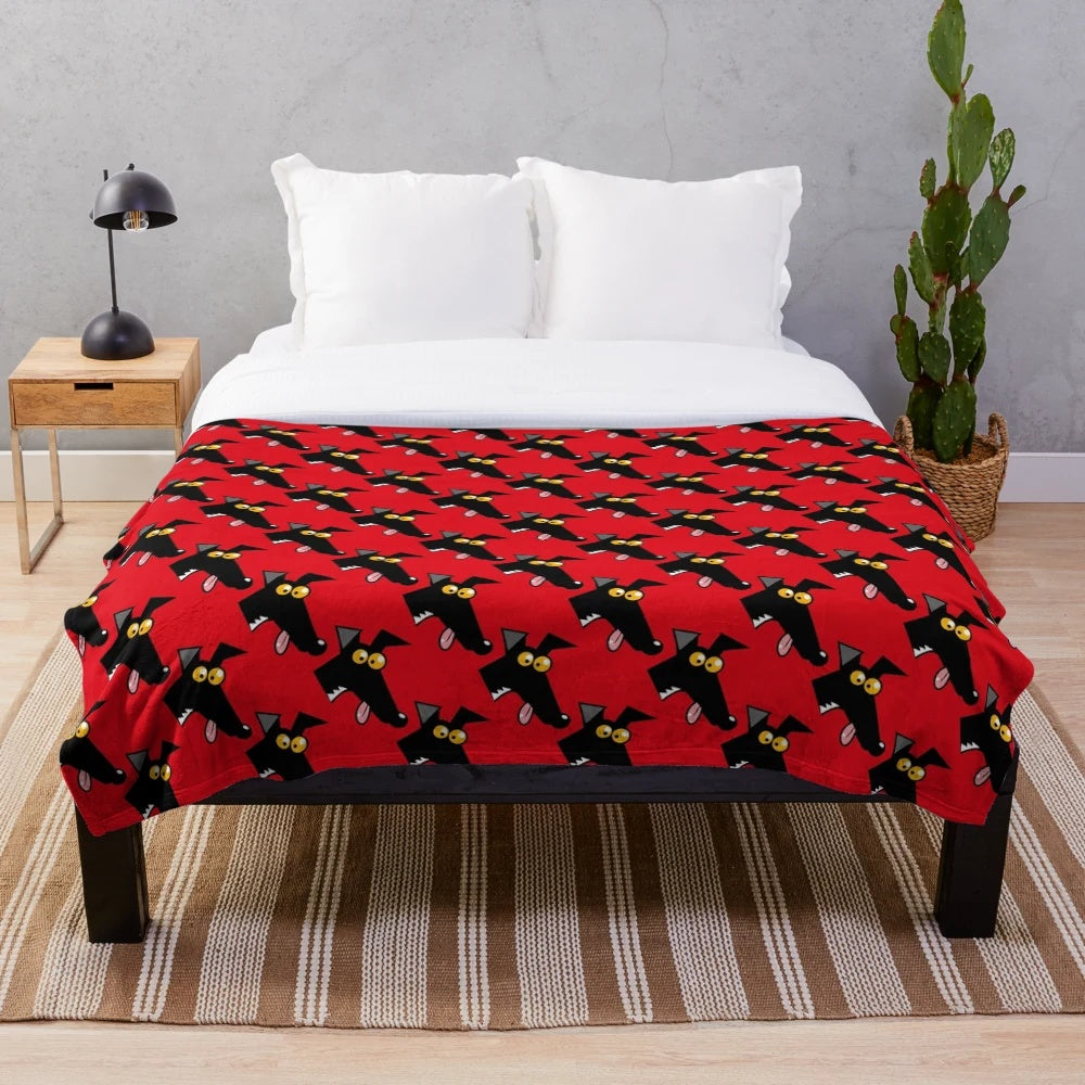 Red plush blanket with greyhounds, lurchers, and whippets