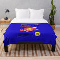 Colorful plush blanket with retro, whimsical hobby-themed design