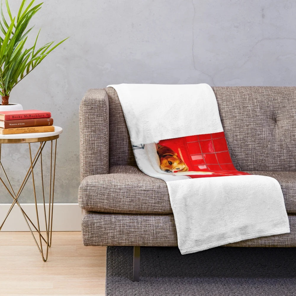 Cozy plush dog blanket with a retro soda shop puppy design