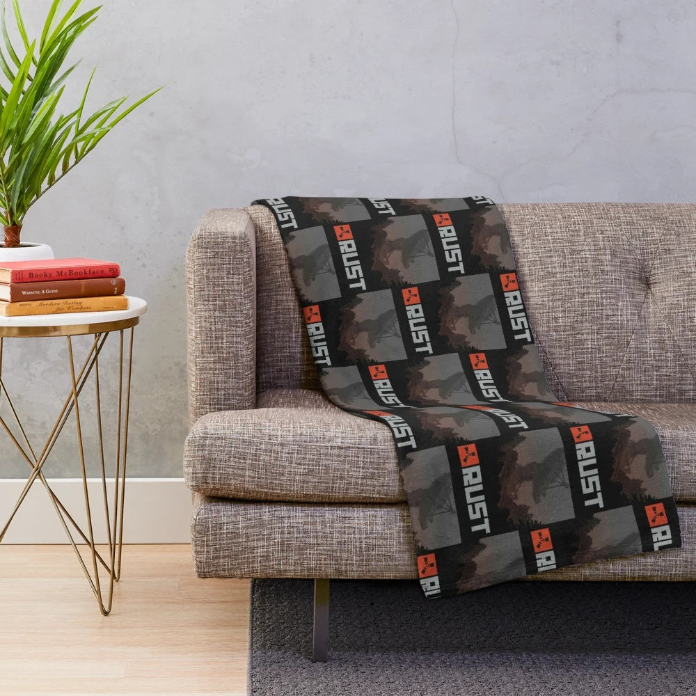 Rust game-inspired plush blanket with gaming design