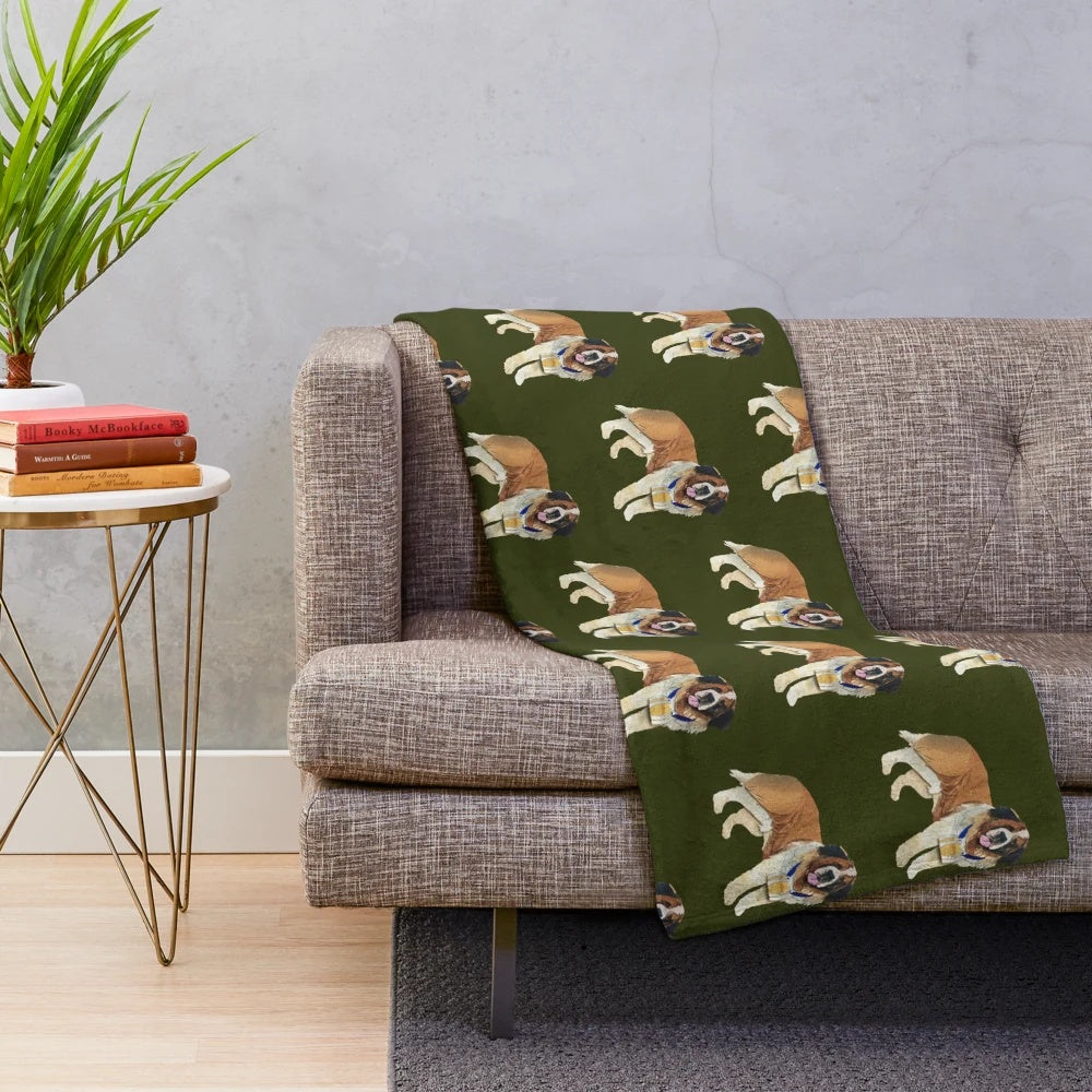 Saint Bernard-inspired plush blanket featuring a realistic, collage-style design