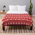 Samoyed dog silhouette plush blanket with festive red and white Christmas holiday pattern