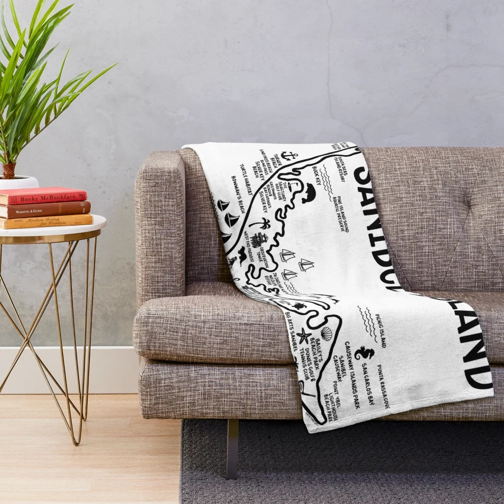 Soft plush blanket featuring a map of Sanibel Island, Florida