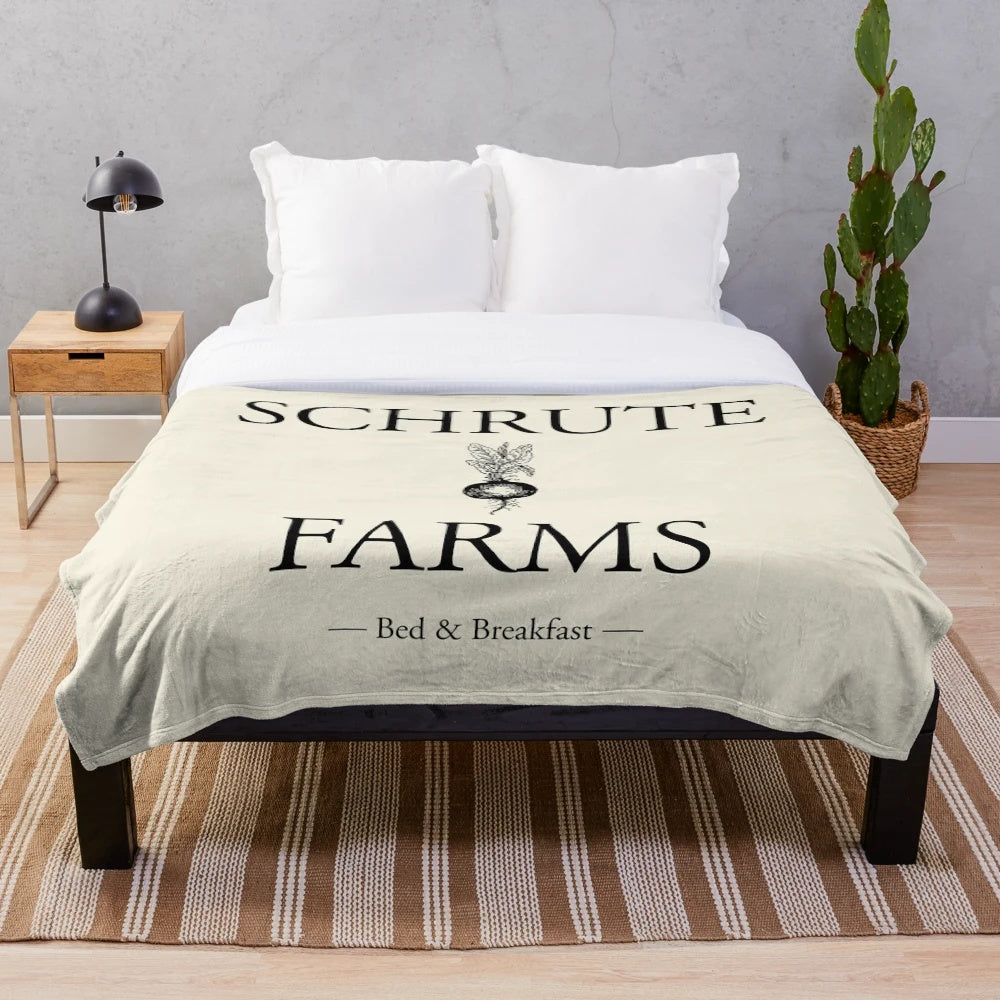 Schrute Farms inspired plush blanket featuring The Office characters