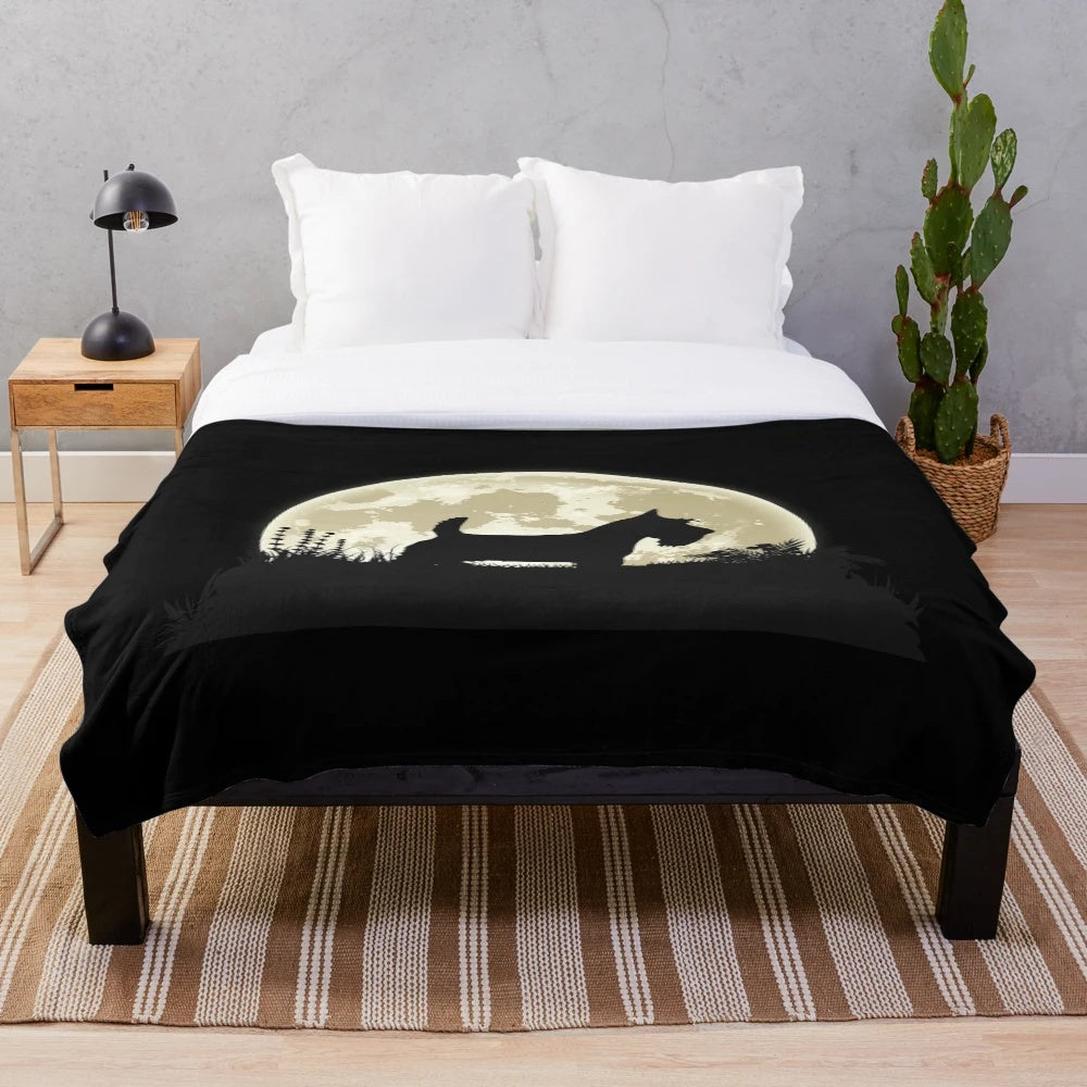 Soft plush blanket featuring a Scottish Terrier dog silhouette in front of the moon