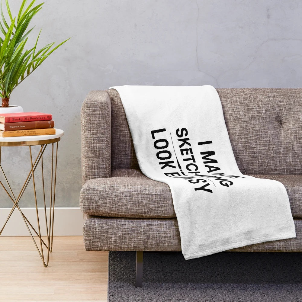 Plush blanket with "I Make Sketching Look Easy" design, featuring focus keyword "sketching