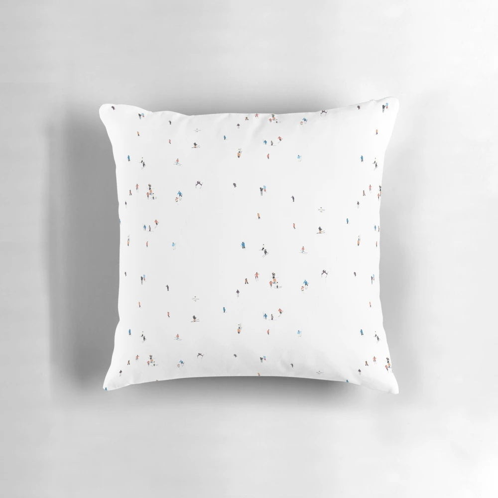 Decorative pillow with a snowy ski slopes print design