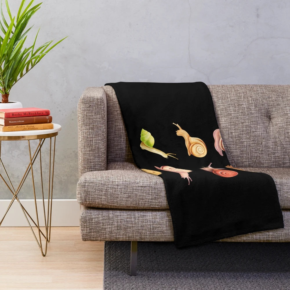 Soft and plush blanket featuring adorable and slippery snails