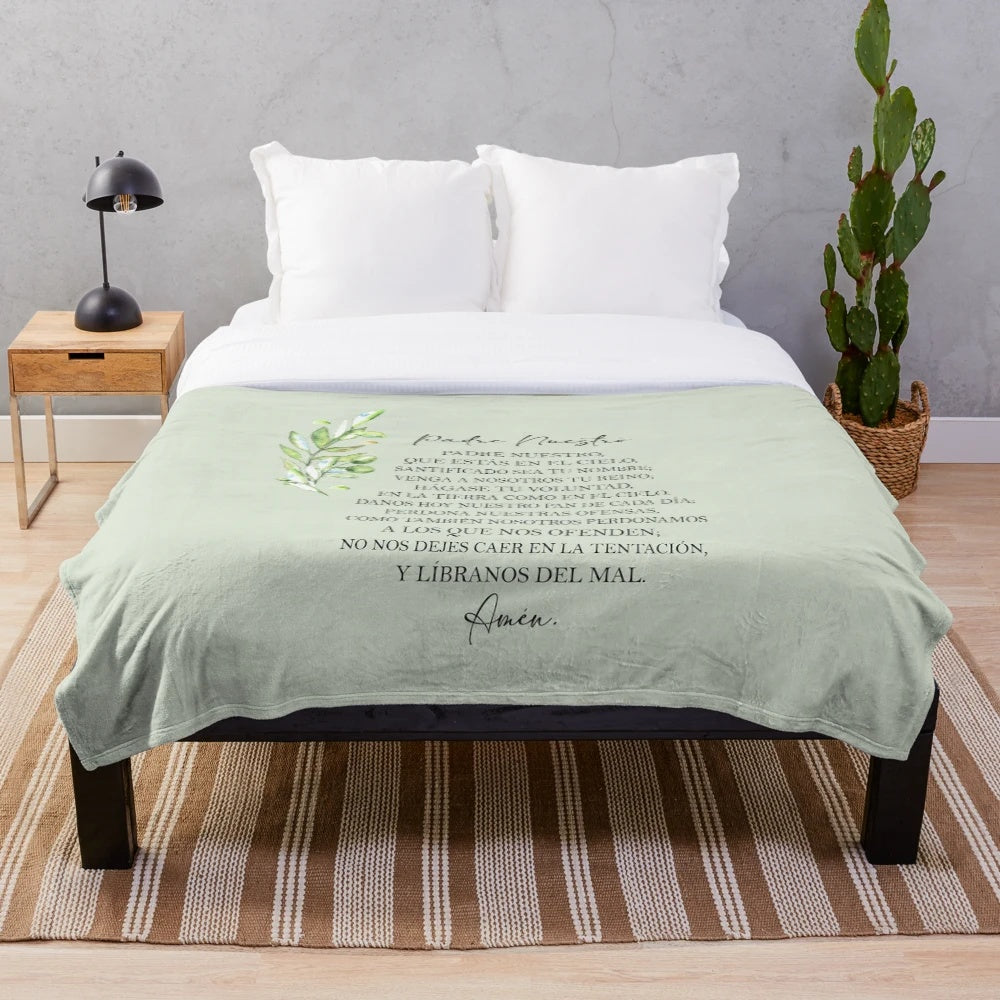 Soft and comfy plush blanket featuring the Spanish Lords Prayer "Padre Nuestro
