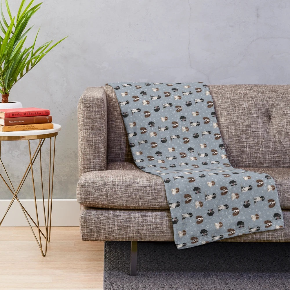 Soft and cuddly blue plush blanket featuring a Springer Spaniel dog breed design