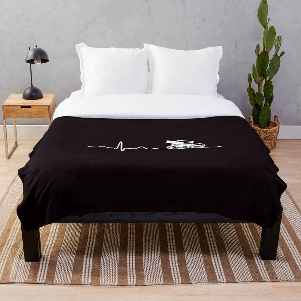 Sprint car racing inspired plush blanket with heartbeat design