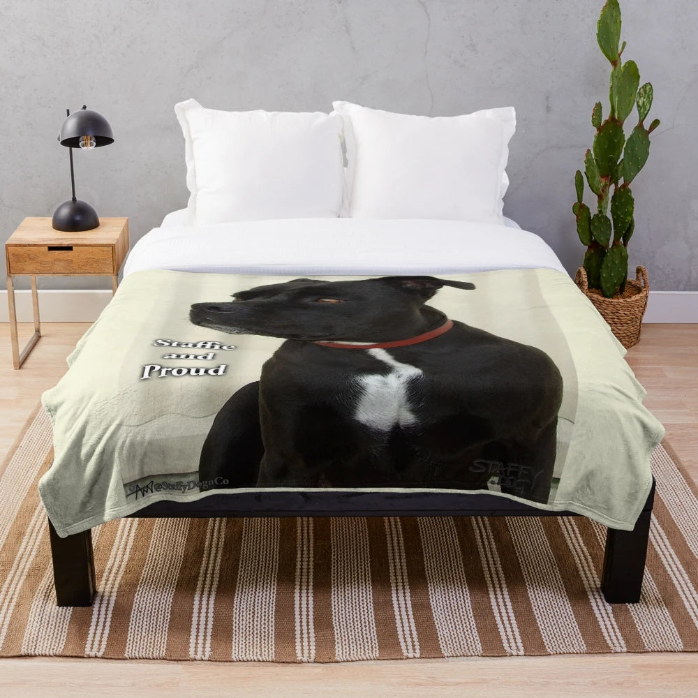 Staffie Plush Blanket with Cute and Proud Design