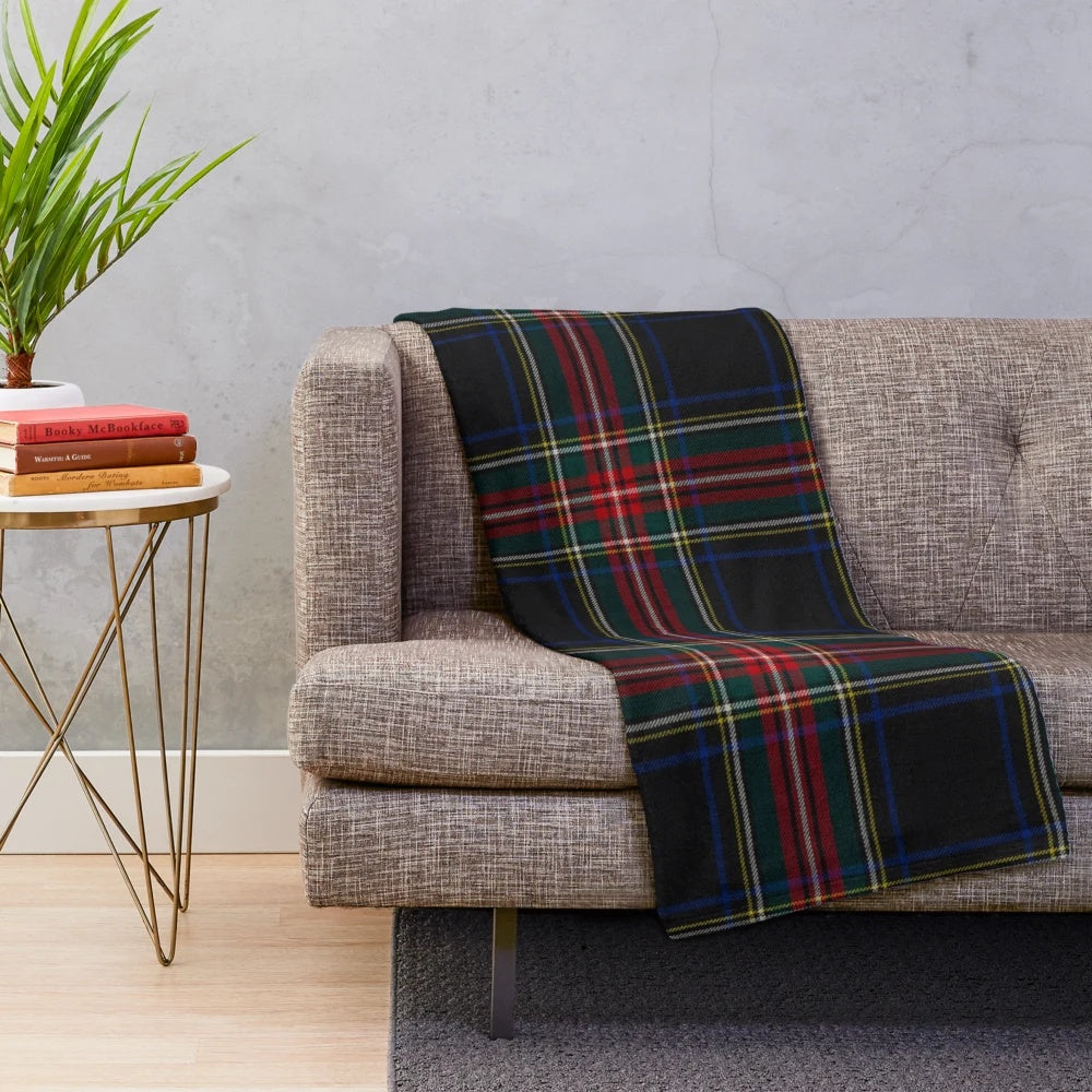 Stewart Black Scottish Tartan Plush Blanket