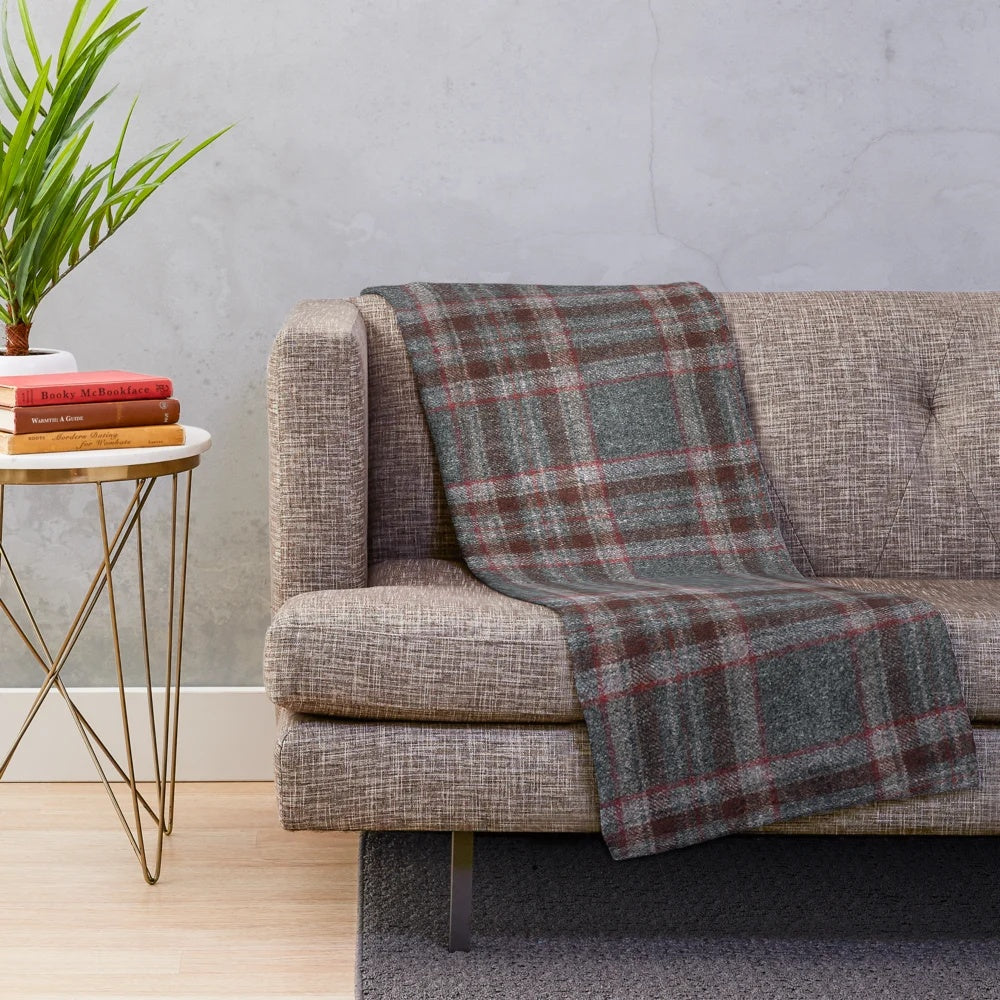 Red and grey tartan plush blanket