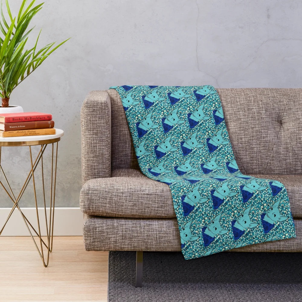 Teal and tropical plush blanket with a cute chihuahua design