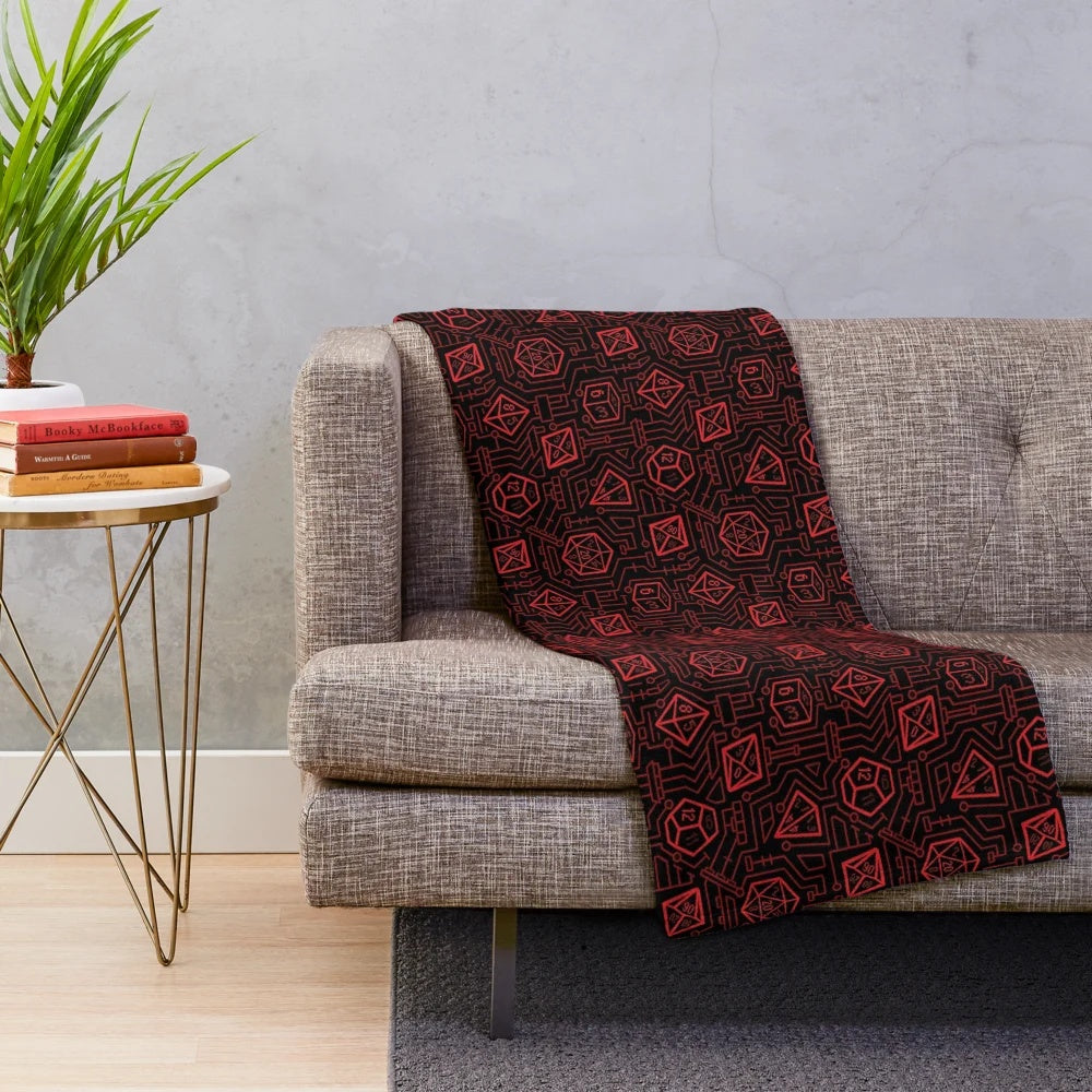 Tech-inspired d20 pattern plush blanket