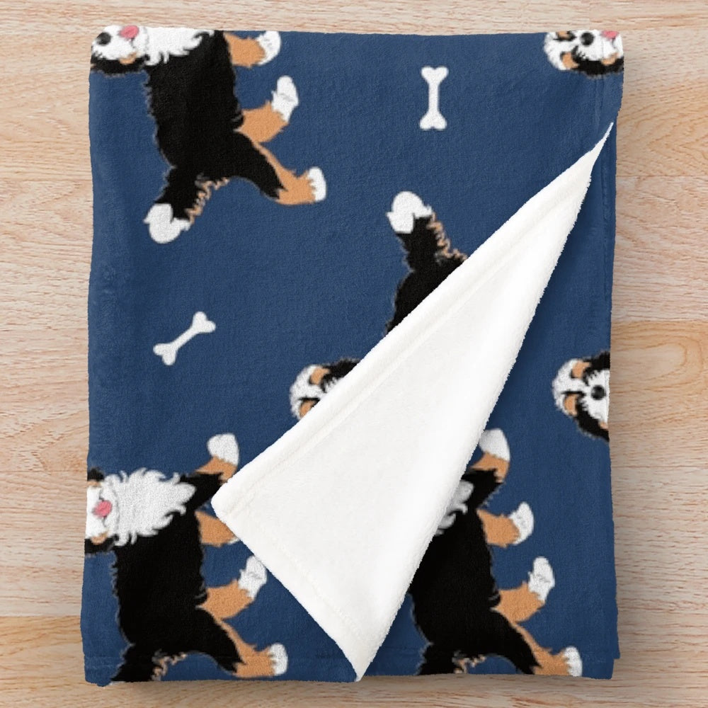 Soft and fluffy tri-color bernedoodle plush blanket