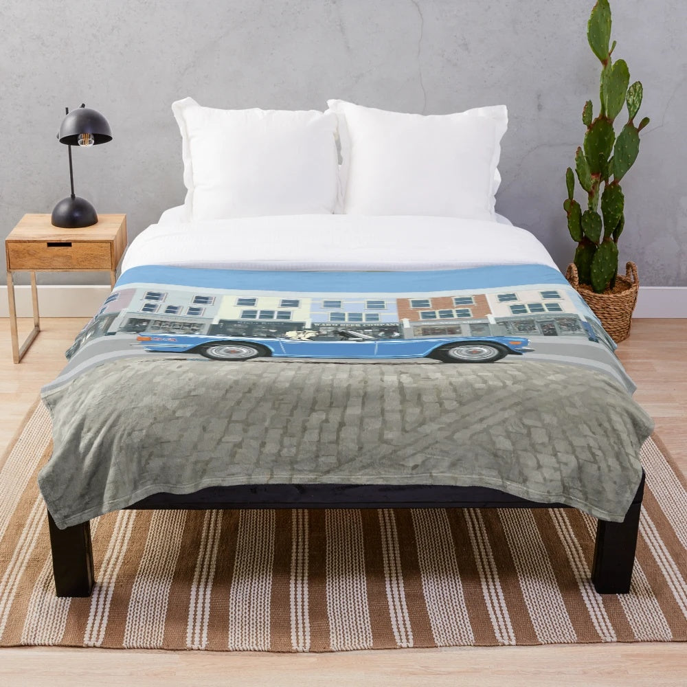 Triumph TR6 plush blanket in French blue