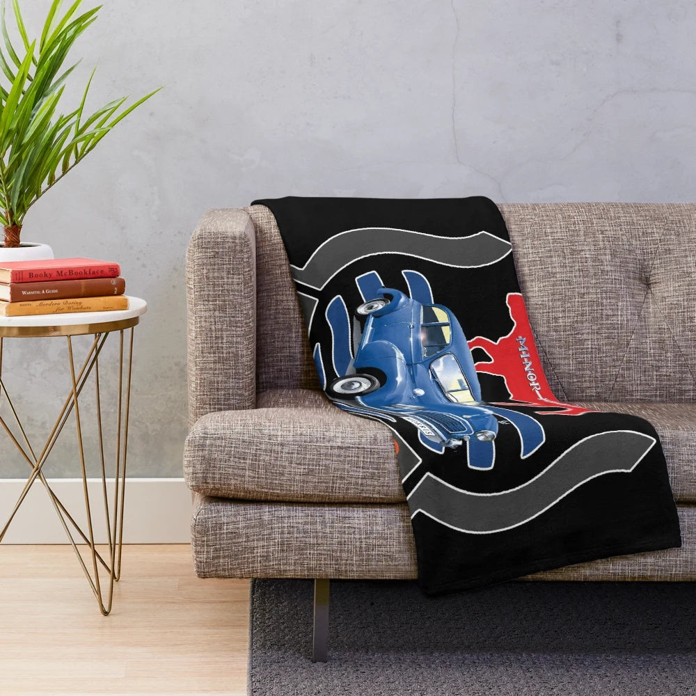 Plush blanket featuring the classic design of a Morris Minor 1000 vintage car