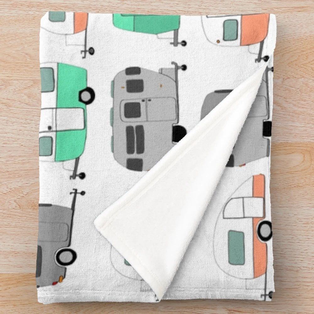 Vintage caravan pattern plush blanket