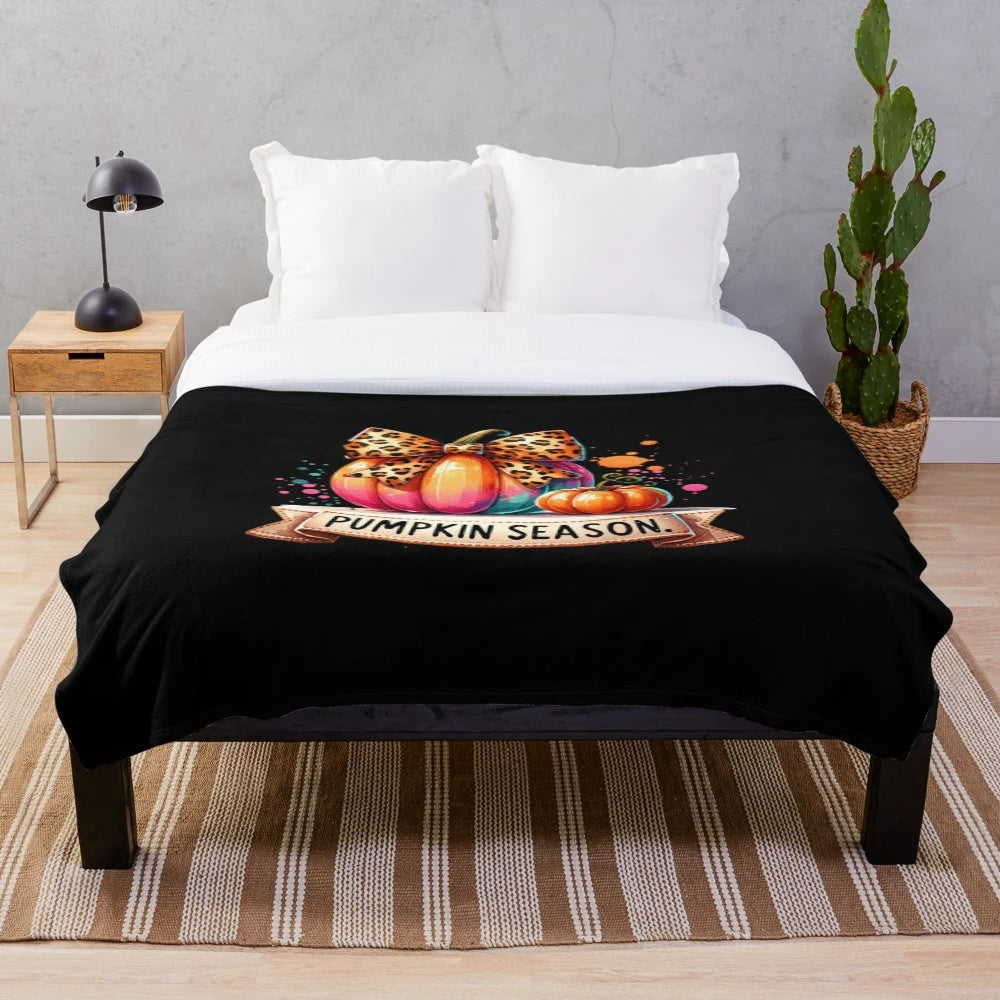 Vintage-style pumpkin design plush blanket for fall home decor