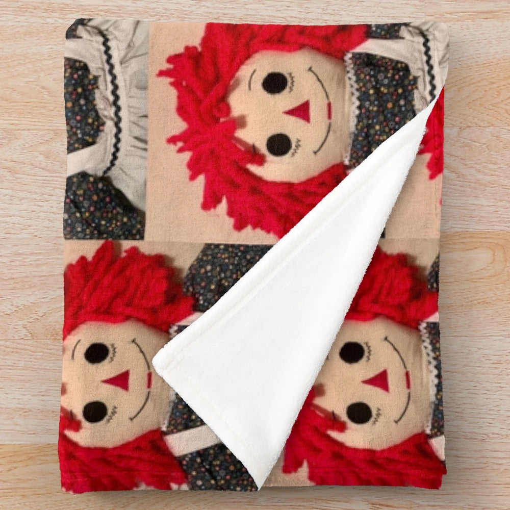 Cozy vintage-style raggedy ann plush blanket