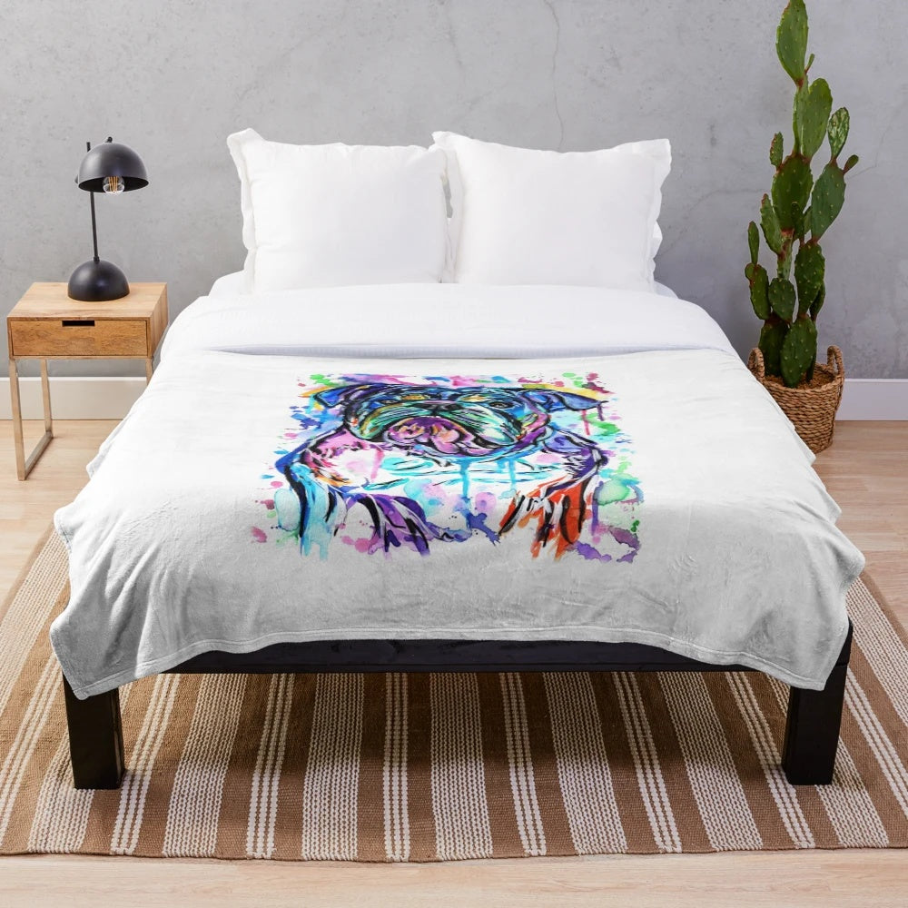 Soft, cuddly watercolor bulldog plush blanket