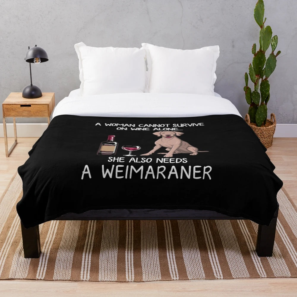 Weimaraner dog and wine themed plush blanket