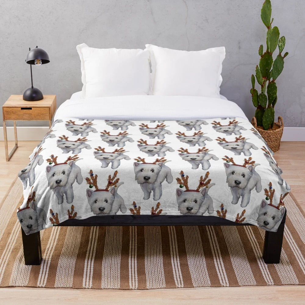 Soft and plush Westies-patterned blanket for cozy holiday snuggling