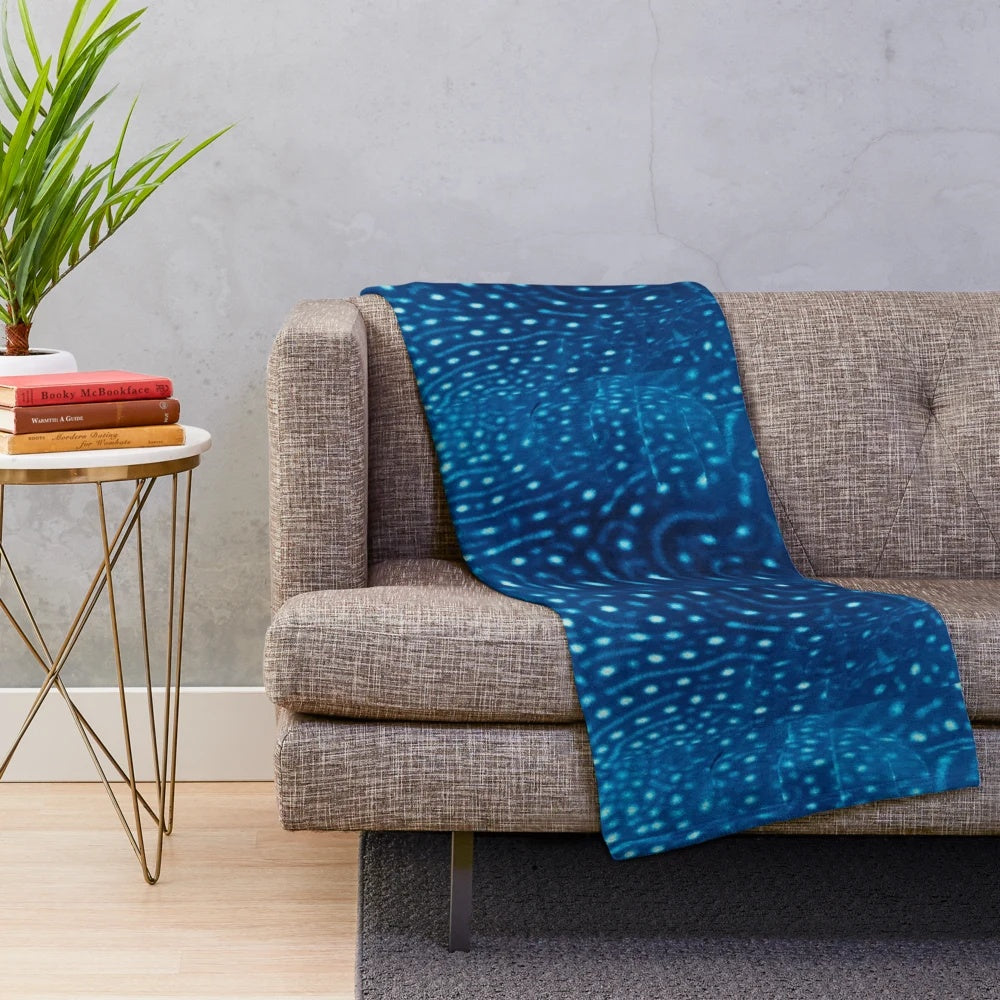 Whale shark pattern plush blanket with spots and stars