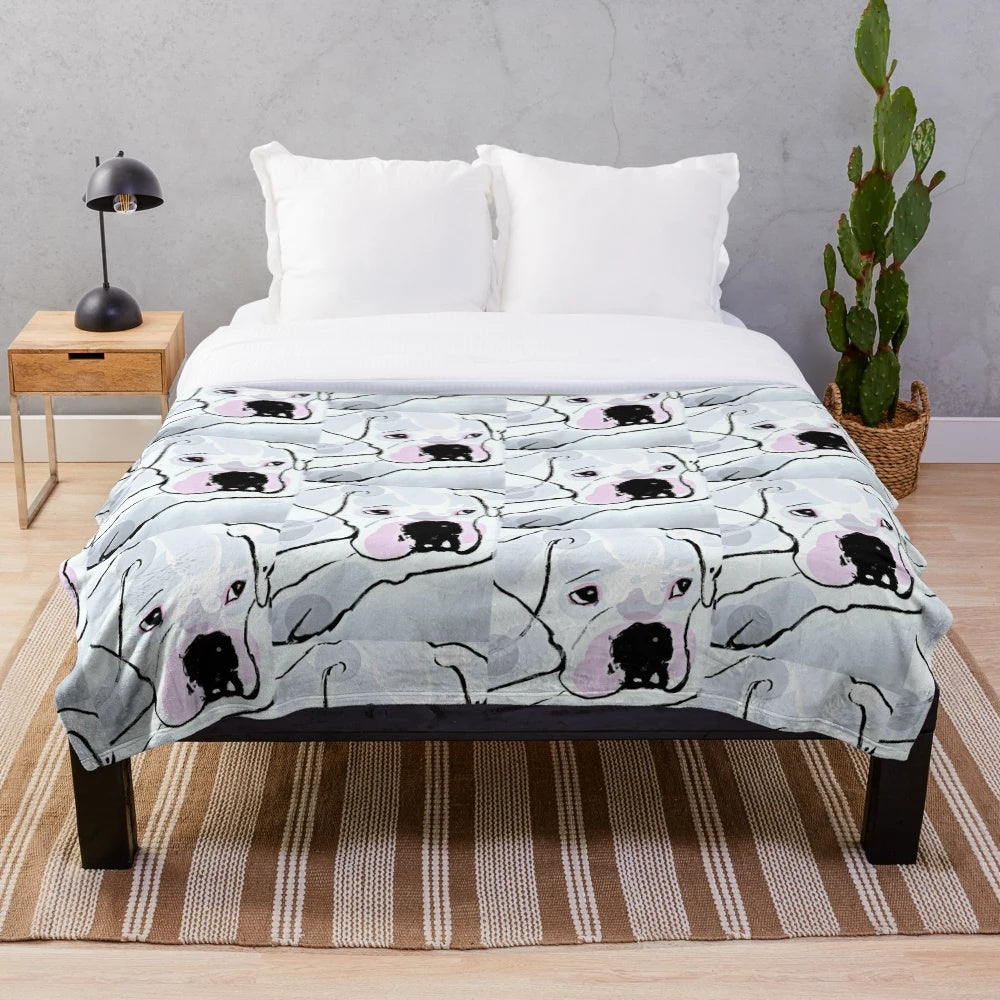 White Boxer Dog Plush Blanket