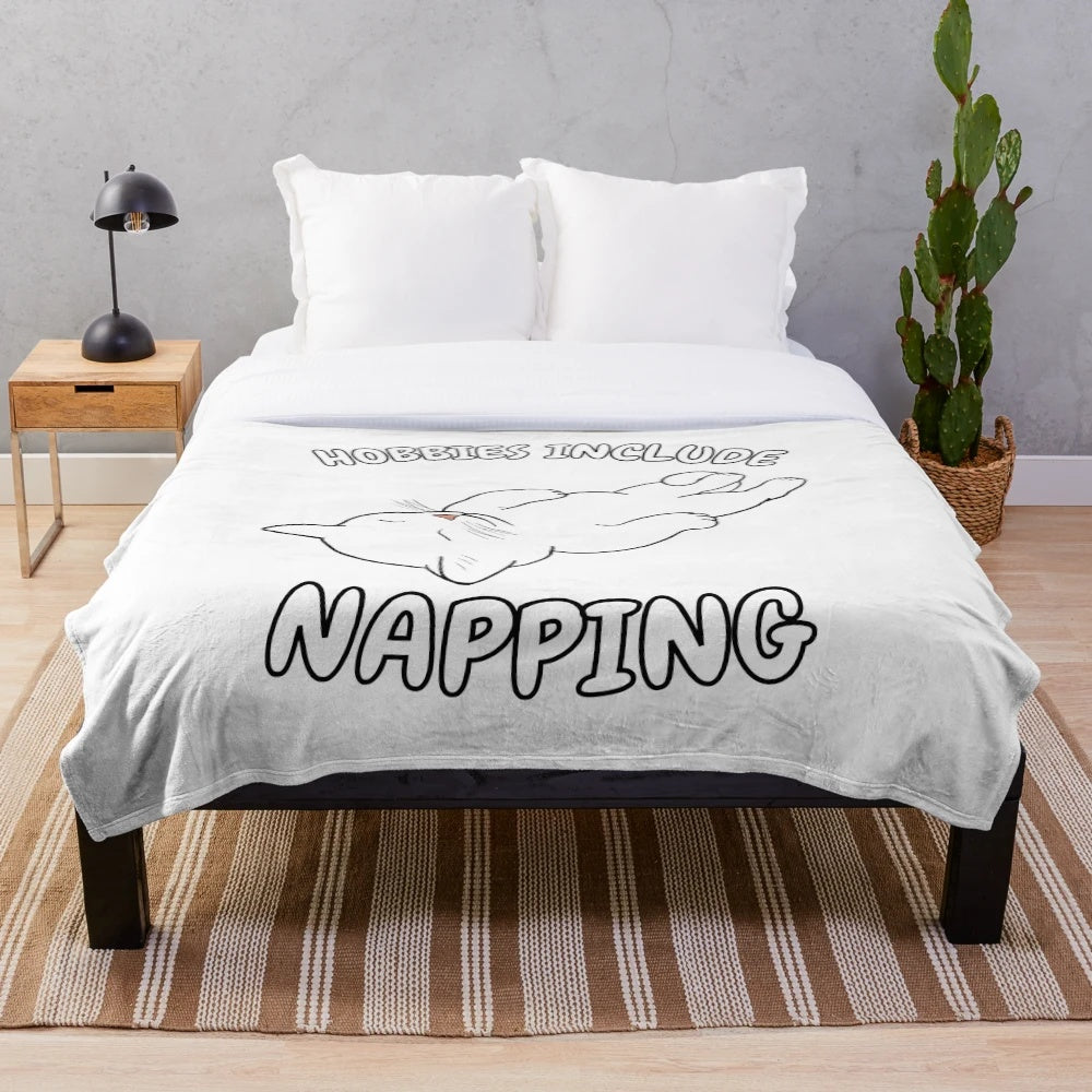 Soft white cat plush blanket for napping and sleeping
