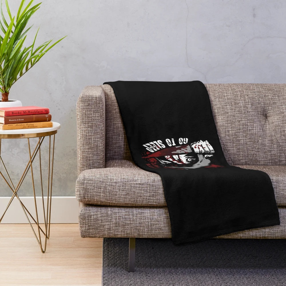 Jeff the Killer inspired plush blanket featuring the 'Go to Sleep' design