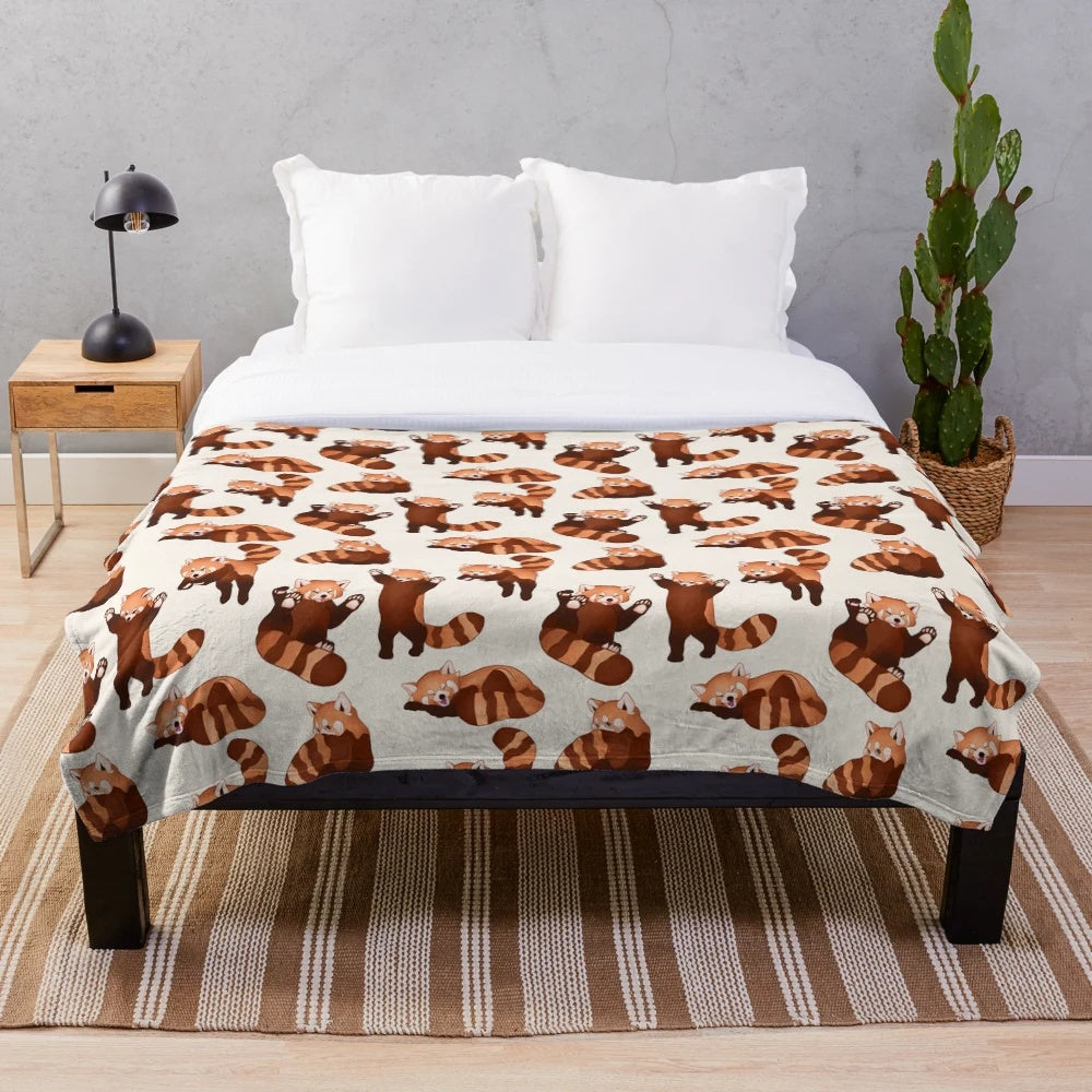 Red panda pattern plush blanket