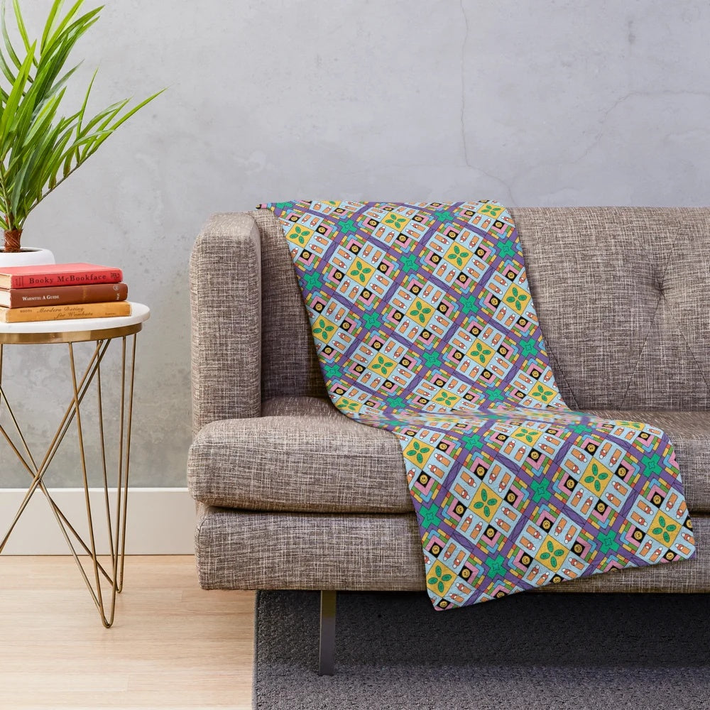Patterned plush blanket with abstract geometric design