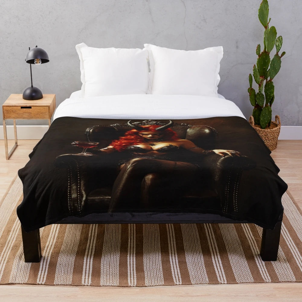 Dark fantasy plush blanket with gothic anime-style demoness illustration