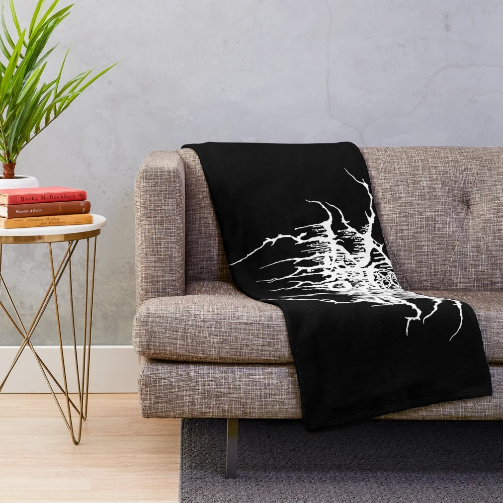 Darkian Thorns inspired black metal plush blanket featuring darkthrone, belphegor, and marduk band logos
