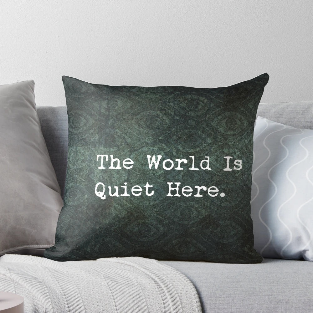 A decorative throw pillow featuring the logo and design elements from the 'A Series of Unfortunate Events' franchise