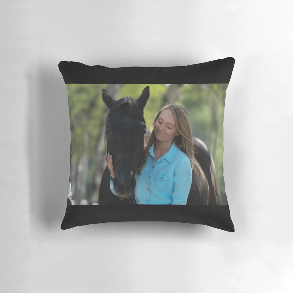 Soft and plush pillow featuring a whimsical design of a girl and her horse, perfect for adding a touch of charm to your bedroom.