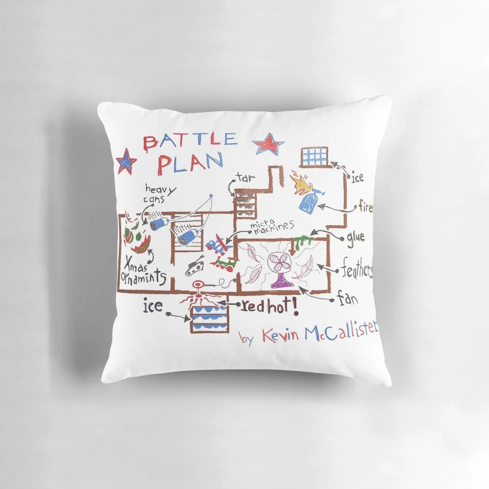 Cozy "Home Alone" inspired pillow featuring Kevin McCallister's defense plan