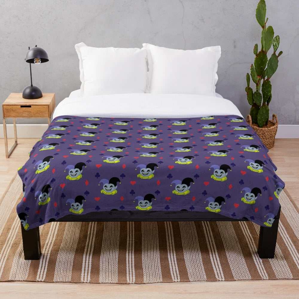 Deltarune Jevil inspired plush blanket with vibrant colors and patterns