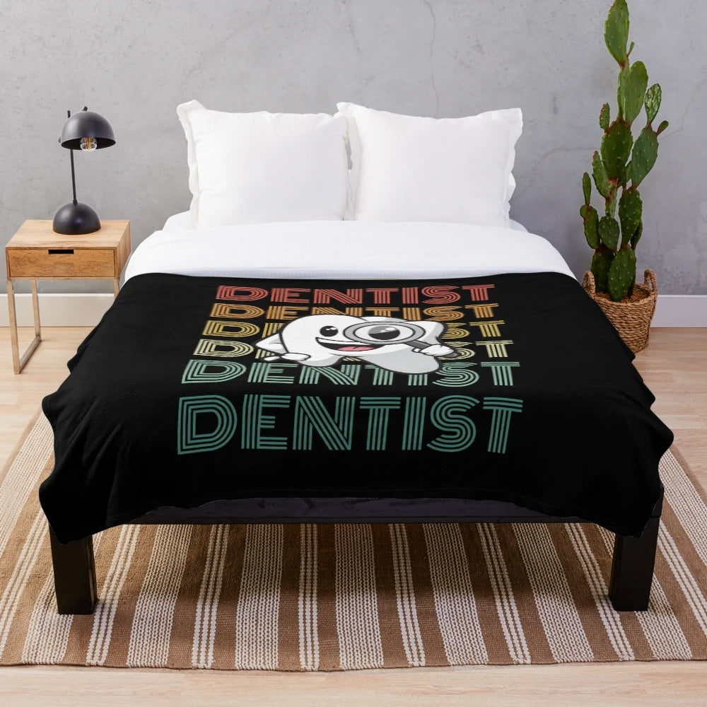 Dentist Tooth Plush Blanket with Retro Design