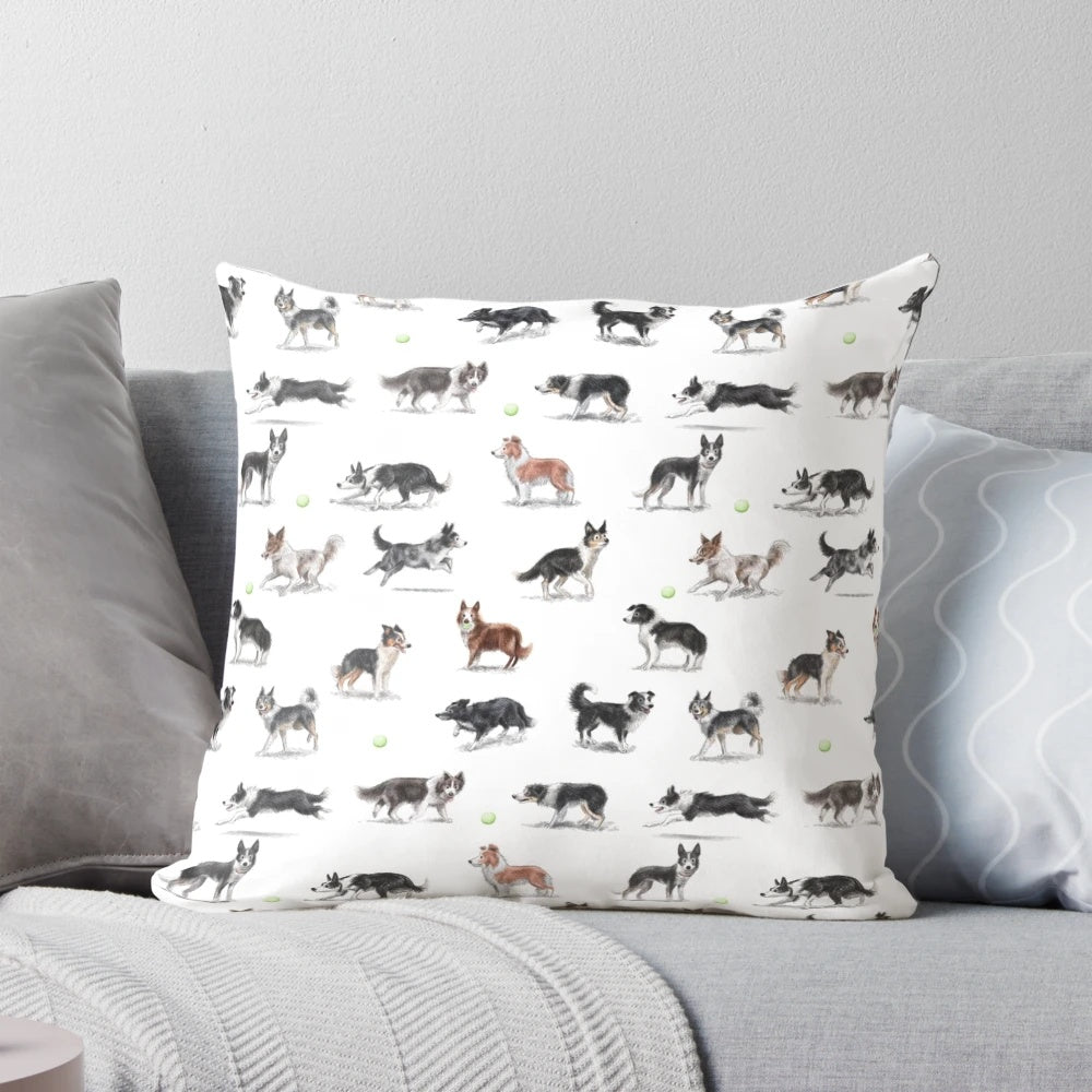 Plush pillow featuring a border collie, a versatile working dog breed