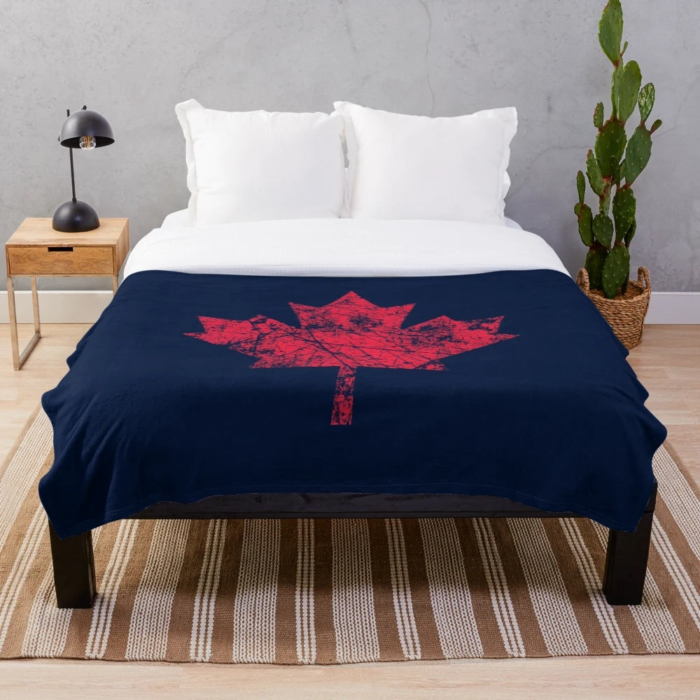 Distressed Canadian maple leaf plush blanket for home decor