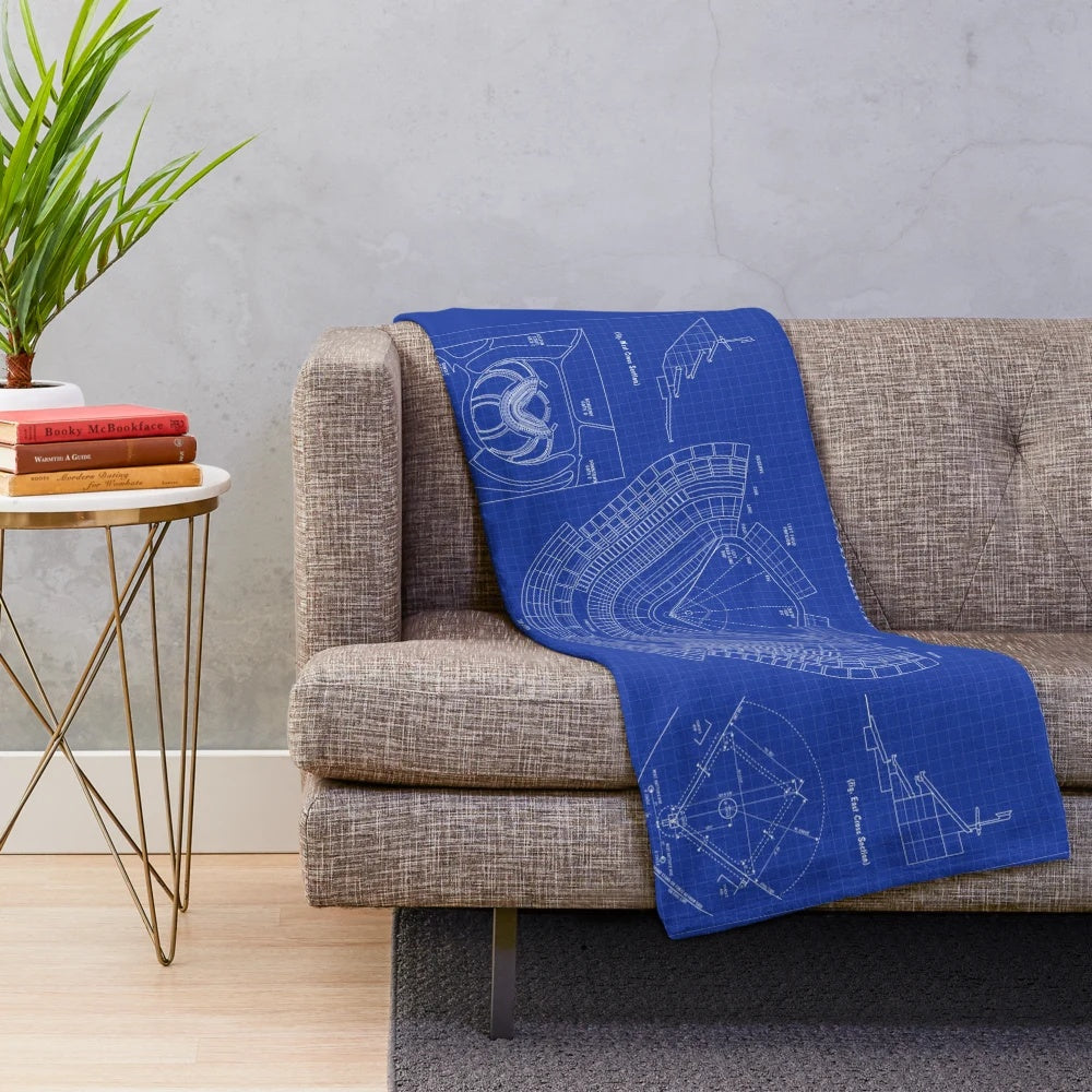 Plush blanket featuring the blueprint design of Dodger Stadium
