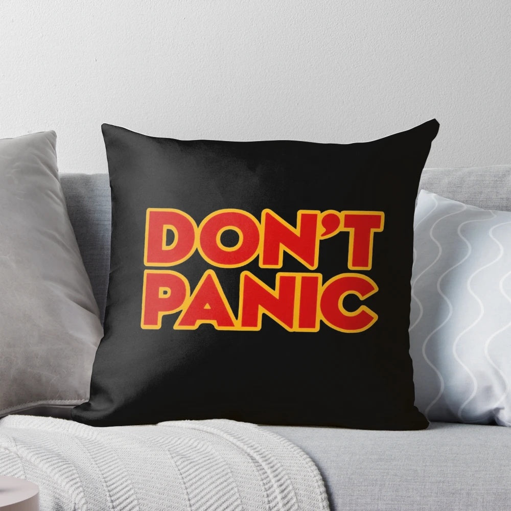 Don't Panic Pillow featuring the iconic phrase from The Hitchhiker's Guide to the Galaxy